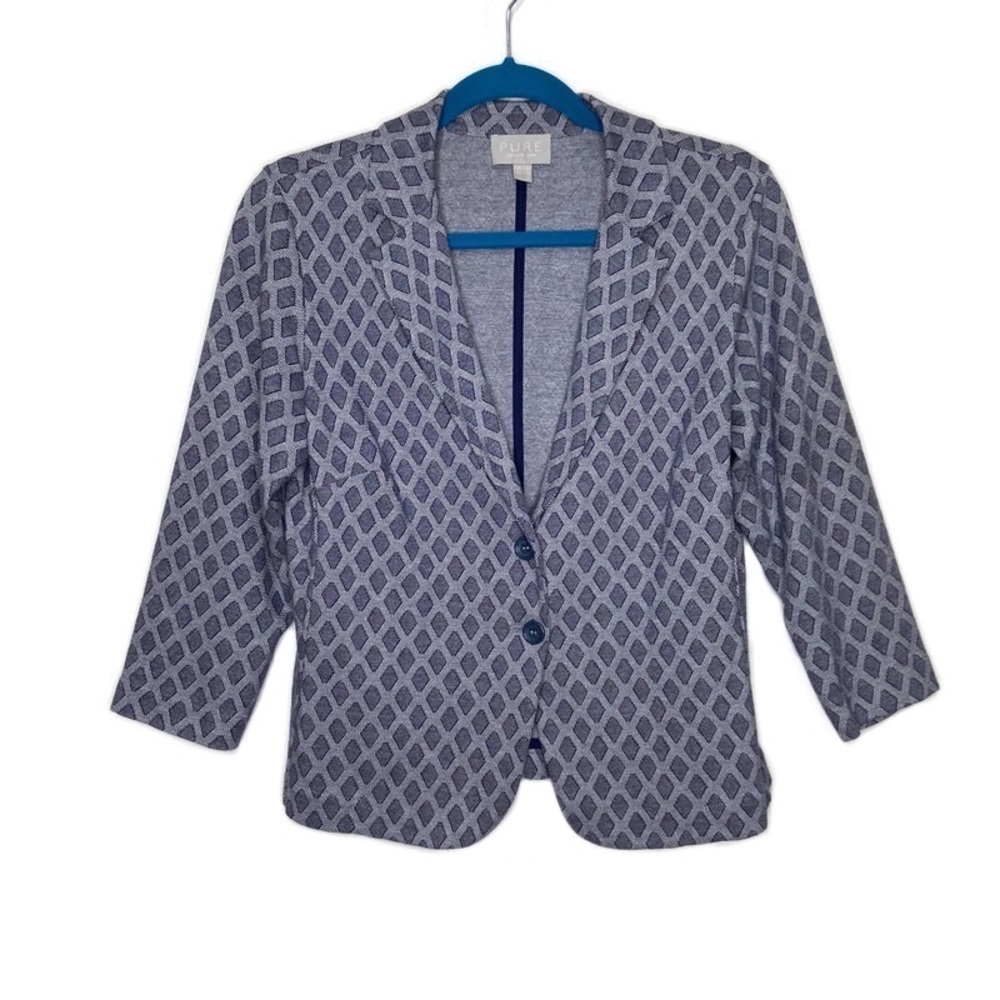Pure Collection Blue Geometric Print Button Blazer